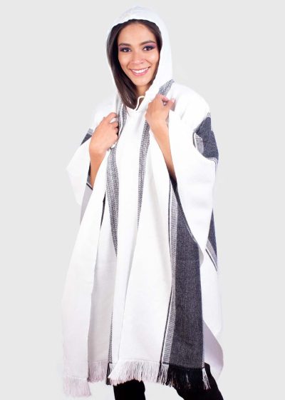 Hoddie Black and White Soft Alpaca Poncho “Sumaq”