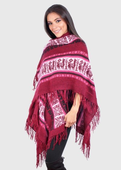 Andean Burgundy Soft Alpaca Ruana for women
