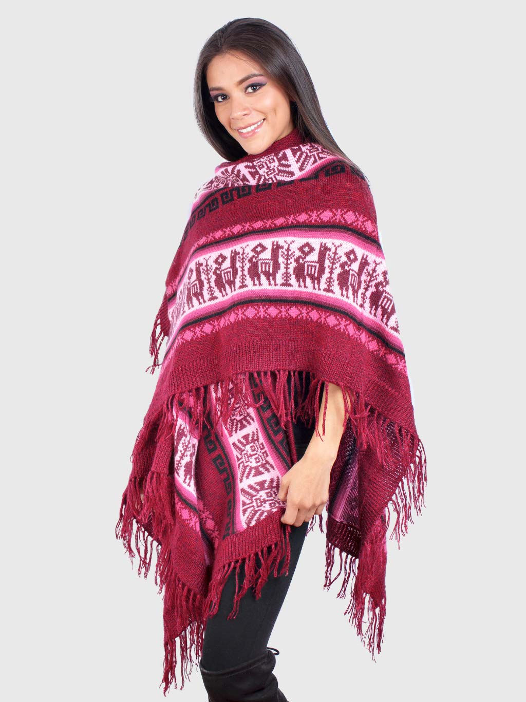 Andean Burgundy Soft Alpaca Ruana for women - Inti Alpaca - Alpaca