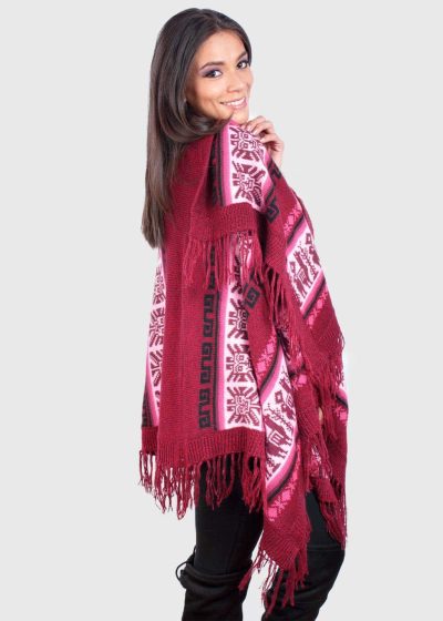Andean Burgundy Soft Alpaca Ruana for women