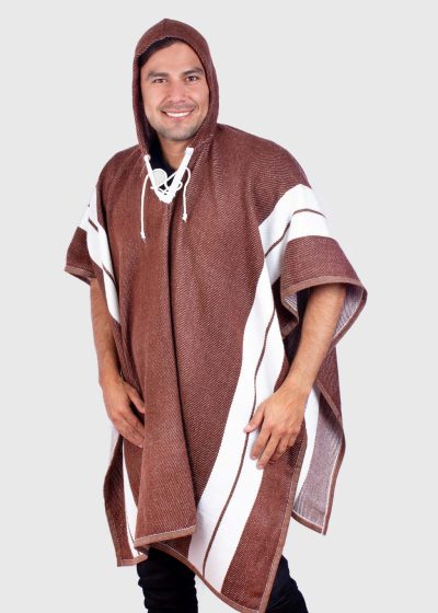 Hoddie Brown Soft Alpaca Poncho “Samin”