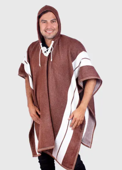 Hoddie Brown Soft Alpaca Poncho “Samin”