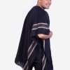 INTI0100 BLACK ALPACA PONCHO FOR MEN WITH V-NECK - WINTER WOOL CAPE
