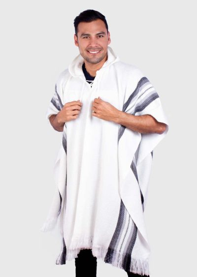 Hoddie White Alpaca Poncho “Killari”