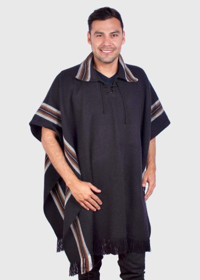 Collar Black Soft Alpaca Poncho for Men “Unay”