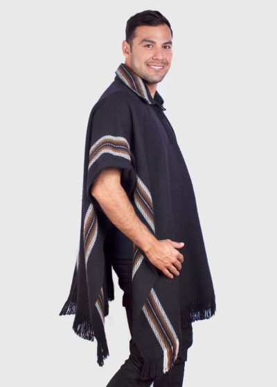 Collar Black Soft Alpaca Poncho for Men “Unay”