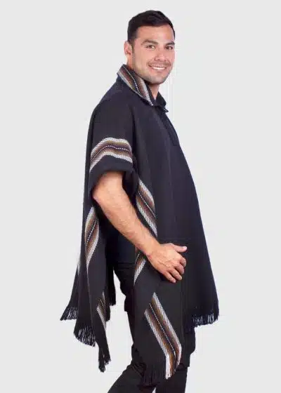 Collar Black Soft Alpaca Poncho for Men “Unay”