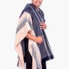 INTI0105 INTI ALPACA Hodded Beige and Blue Alpaca Poncho for Men Suyana Traditional Peruvian Blanklet Poncho Cloak Wool Cape
