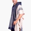 INTI0105 INTI ALPACA Hodded Beige and Blue Alpaca Poncho for Men Suyana Traditional Peruvian Blanklet Poncho Cloak Wool Cape
