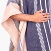 INTI0105 INTI ALPACA Hodded Beige and Blue Alpaca Poncho for Men Suyana Traditional Peruvian Blanklet Poncho Cloak Wool Cape