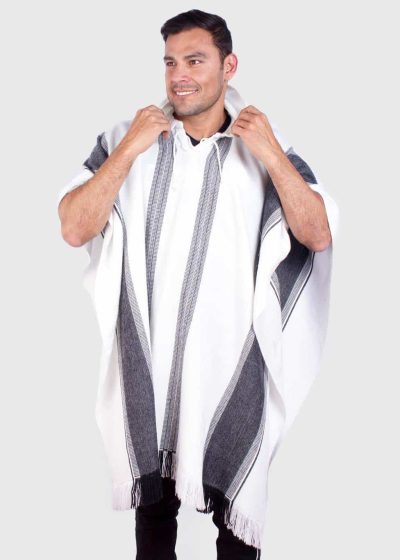 Hoddie Black and White Soft Alpaca Poncho for Men “Sumaq”