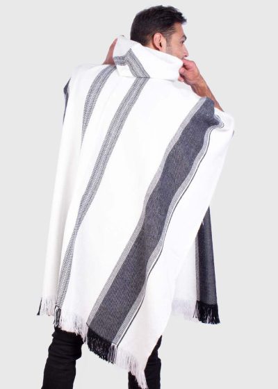 Hoddie Black and White Soft Alpaca Poncho for Men “Sumaq”