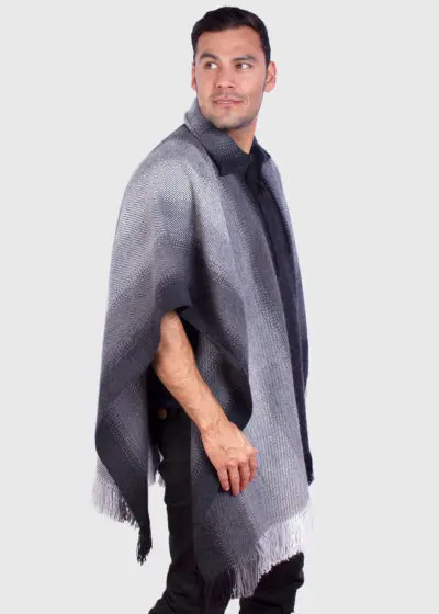Collar Gray Soft Alpaca Poncho for Men “Killay”