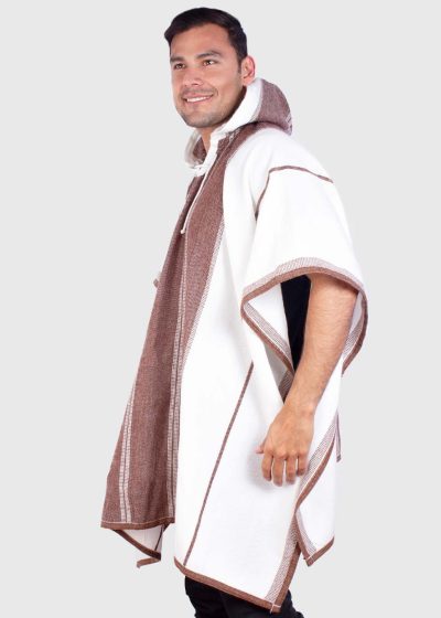 Hoddie Brown and White Soft Alpaca Poncho for Men “Illari”