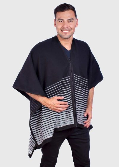 Black Soft Genuine Alpaca Poncho for Men “Inti”