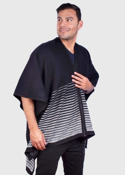 Black Soft Genuine Alpaca Poncho for Men “Inti”