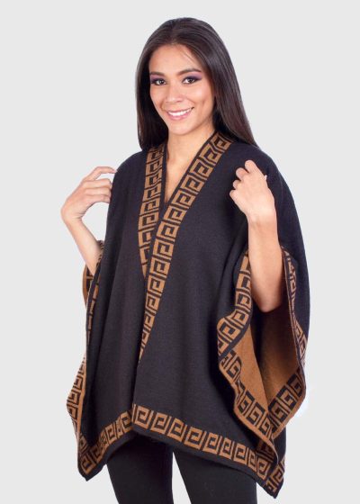 Black and Brown Reversible Soft Alpaca Ruana “Mekong”