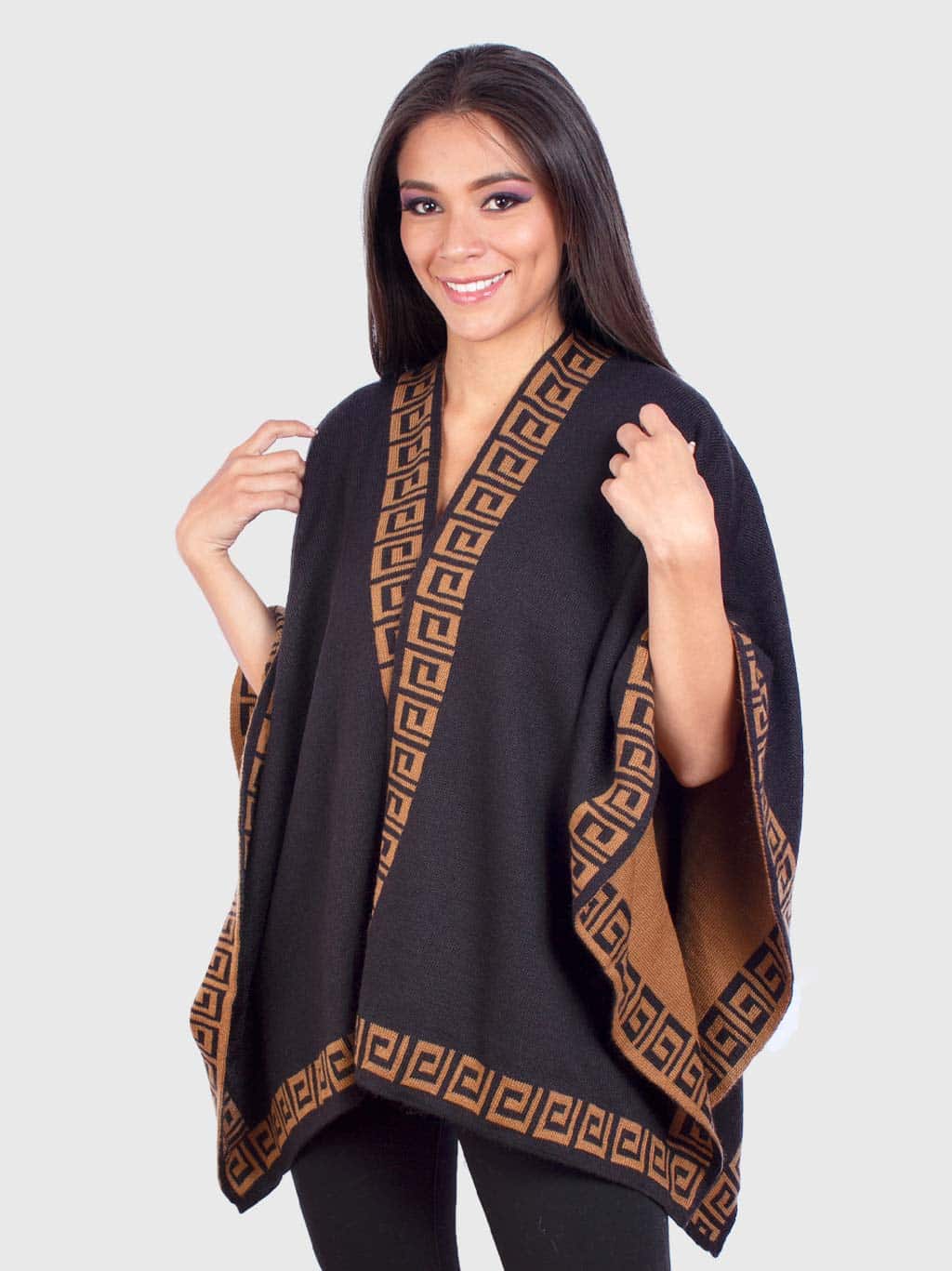 Black and Brown Reversible Soft Alpaca Ruana “Mekong”
