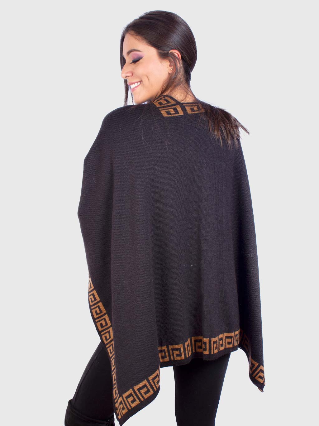 Black and Brown Reversible Soft Alpaca Ruana “Mekong”