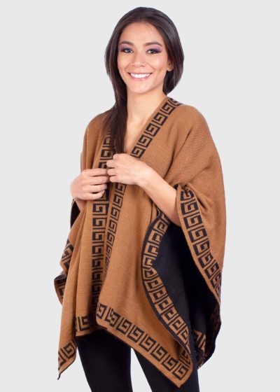 Black and Brown Reversible Soft Alpaca Ruana “Mekong”