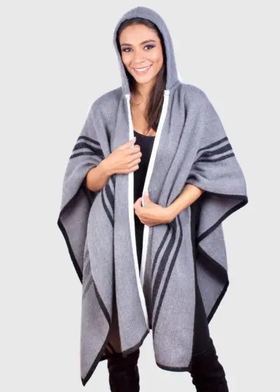 Hooded Alpaca Ruana in Gray “Nile”