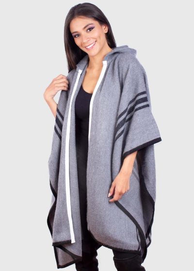 Hooded Alpaca Ruana in Gray “Nile”