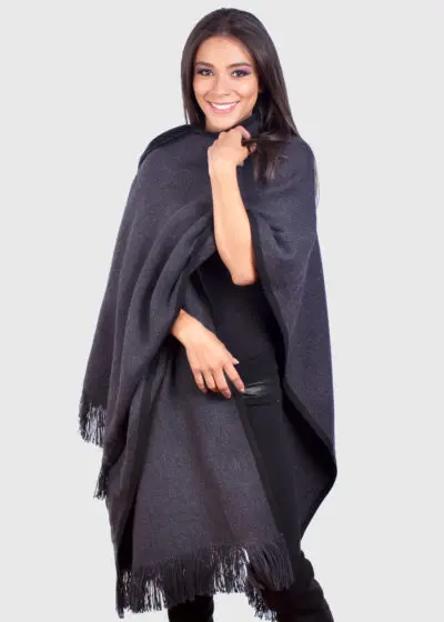 Solid Dark Gray Alpaca Ruana “Yangtze”