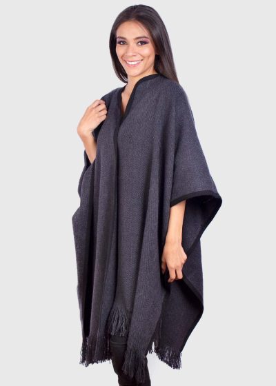 Solid Dark Gray Alpaca Ruana “Yangtze”