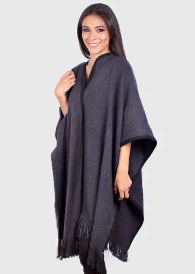 Solid Dark Gray Alpaca Ruana “Yangtze”