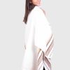 Soft Alpaca Ruana in White with Brown Stripes “Volga”