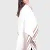 Soft Alpaca Ruana in White with Brown Stripes “Volga”