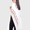 Soft Alpaca Ruana in White with Brown Stripes “Volga”