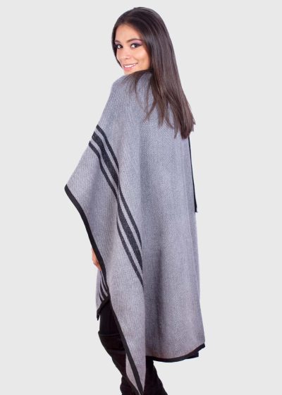 Soft Alpaca Ruana in Gray with Charcoal Stripes “Mississippi ”