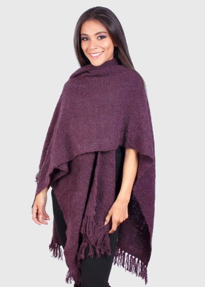 Alpaca Wool Boucle Ruana in Violet “Zambezi”