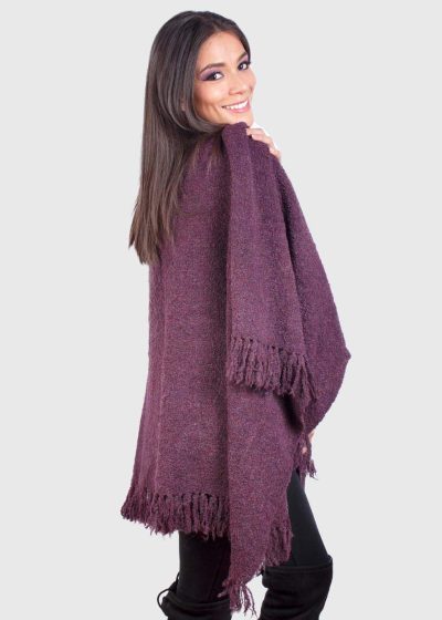Alpaca Wool Boucle Ruana in Violet “Zambezi”