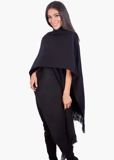 INTI0121 INTI ALPACA-Black Soft Alpaca Ruana Shawl for women "Amazon" Winter poncho cape