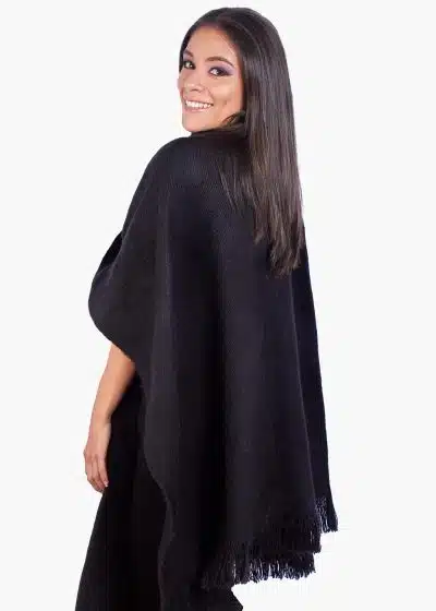 INTI0121 INTI ALPACA-Black Soft Alpaca Ruana Shawl for women "Amazon" Winter poncho cape