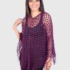 Violet Hand Crocheted Alpaca Fringed Poncho.