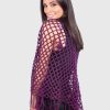 Violet Hand Crocheted Alpaca Fringed Poncho.