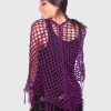 Violet Hand Crocheted Alpaca Fringed Poncho.