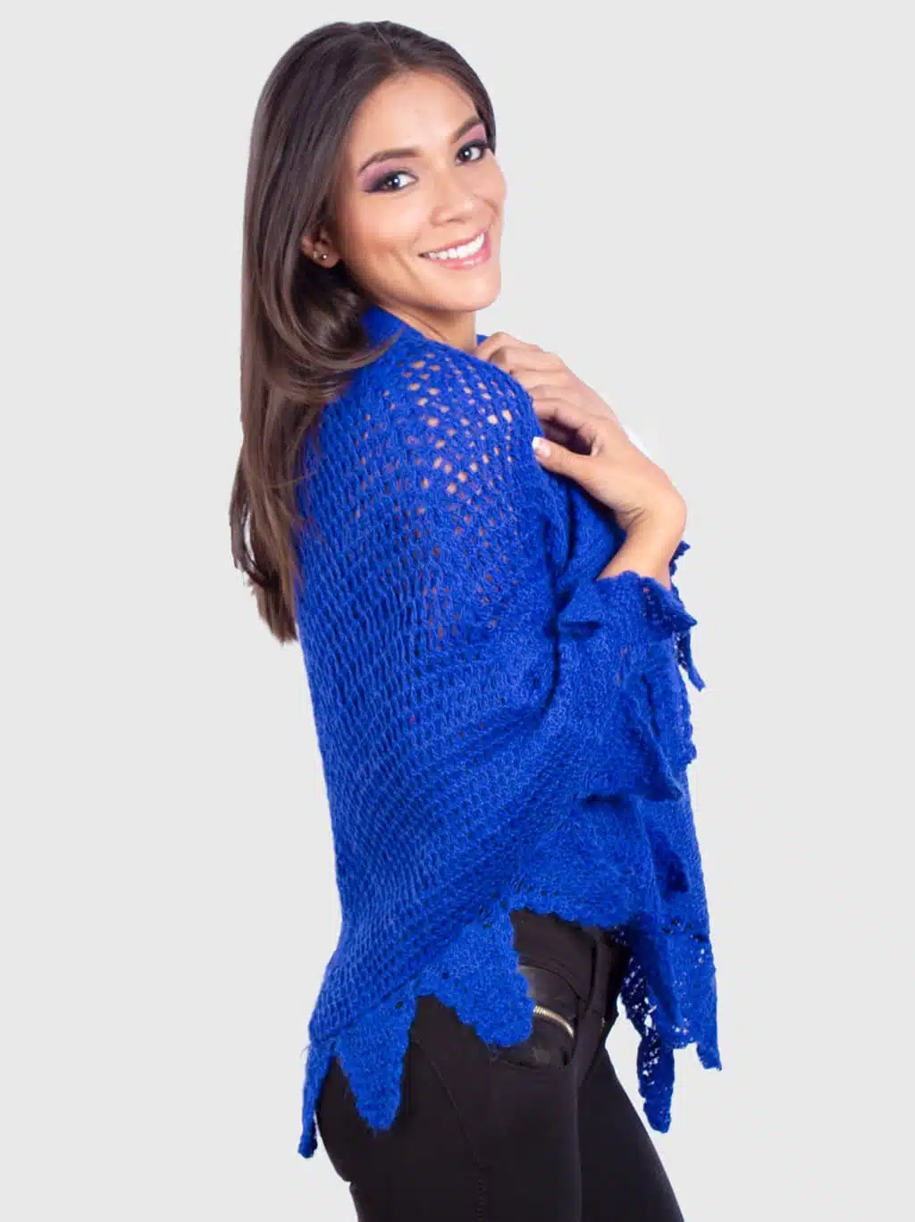 Artistically Hand Crocheted Alpaca Shawl in Blue “Trinidad”