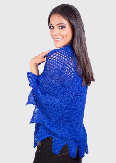 Artistically Hand Crocheted Alpaca Shawl in Blue “Trinidad”