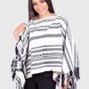 White Alpaca Poncho with Geometric Black Design “Nazca”