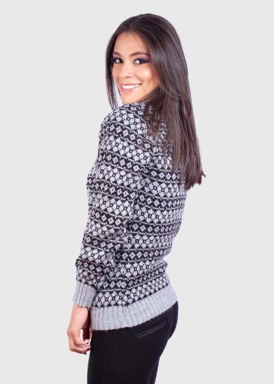 Turtleneck Gray and Black Alpaca Sweater for Women