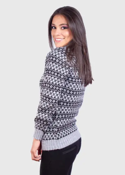 Turtleneck Gray and Black Alpaca Sweater for Women
