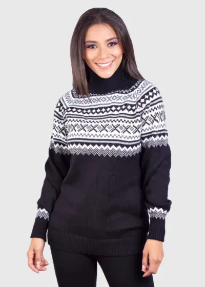 Turtleneck Black Alpaca Sweater for Women