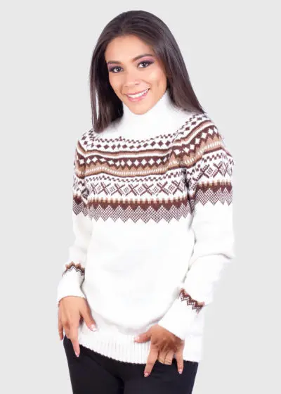 Turtleneck White Alpaca Sweater for Women