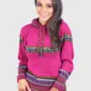 Alpaca Women’s knit hooded Fuchsia sweater with multicolored pattern