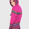 Alpaca Women’s knit hooded Fuchsia sweater with multicolored pattern