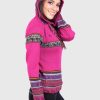 Alpaca Women’s knit hooded Fuchsia sweater with multicolored pattern